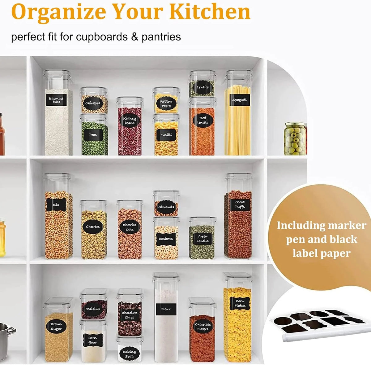 8 Pcs Airtight Food Storage Containers Set with Lids, Canisters for Cereal, Dry Food and Sugar