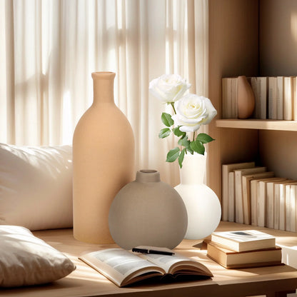 Ceramic Vase Set for Flowers, Farmhouse Vases Home Decor Pottery Vases for Pampas Grass&Dried Flowers,Suitable for Bedroom, Living Room,Office, Bookshelf,Bathroom, Brown