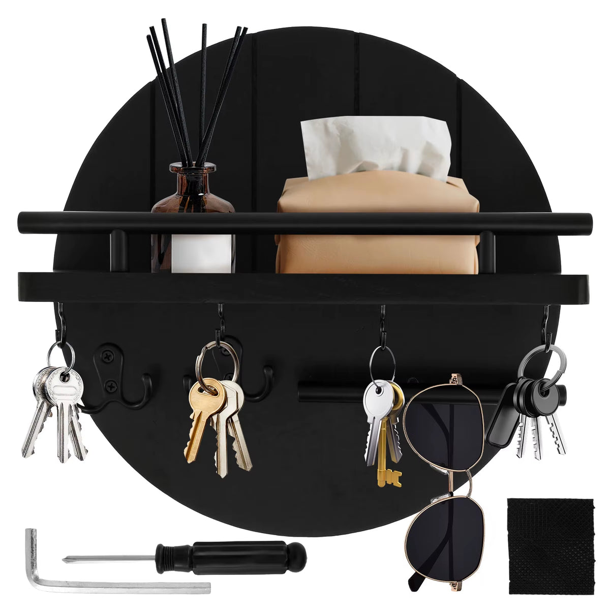 Wood Key Holder for Wall with Shelf and Hooks Decorative Key Rack Wall Mounted Mail Organizer Wall Floating Shelf Home Entryway