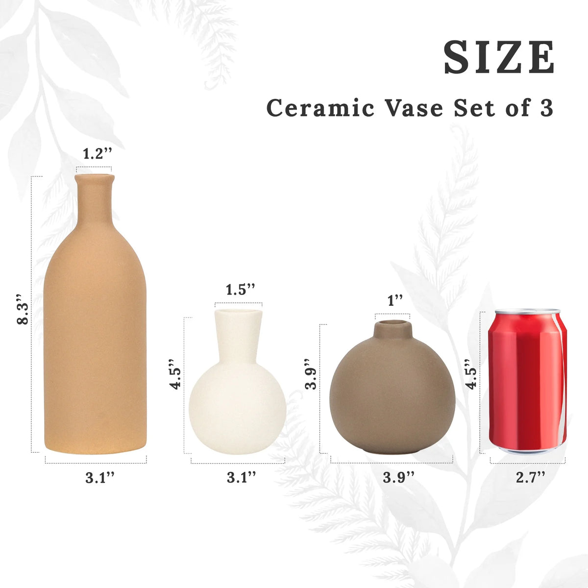 Ceramic Vase Set for Flowers, Farmhouse Vases Home Decor Pottery Vases for Pampas Grass&Dried Flowers,Suitable for Bedroom, Living Room,Office, Bookshelf,Bathroom, Brown