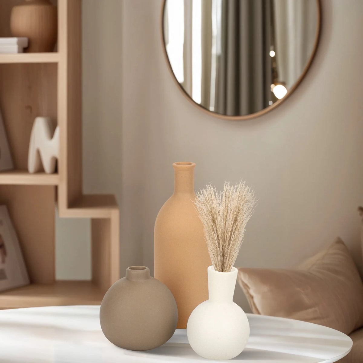 Ceramic Vase Set for Flowers, Farmhouse Vases Home Decor Pottery Vases for Pampas Grass&Dried Flowers,Suitable for Bedroom, Living Room,Office, Bookshelf,Bathroom, Brown
