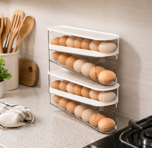Slide Type Egg Carton Double Automatic Egg Roller Refrigerator Side Door Egg Storage Kitchen Countertop Egg Holder