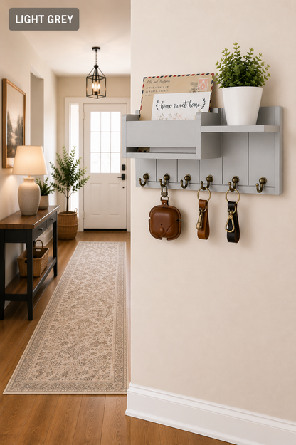Rustic Wood Key Holder with Shelf Wall Mounted Decorative Key Rack and Mail Organizer 6 Key Hooks for Living Room Entrance