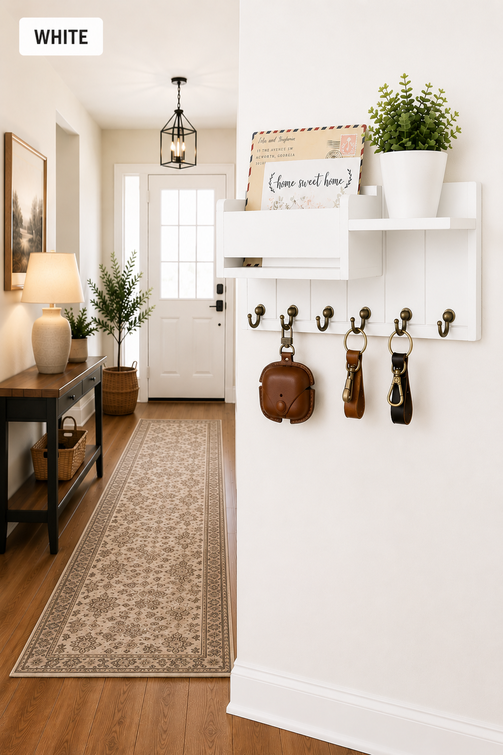 Rustic Wood Key Holder with Shelf Wall Mounted Decorative Key Rack and Mail Organizer 6 Key Hooks for Living Room Entrance