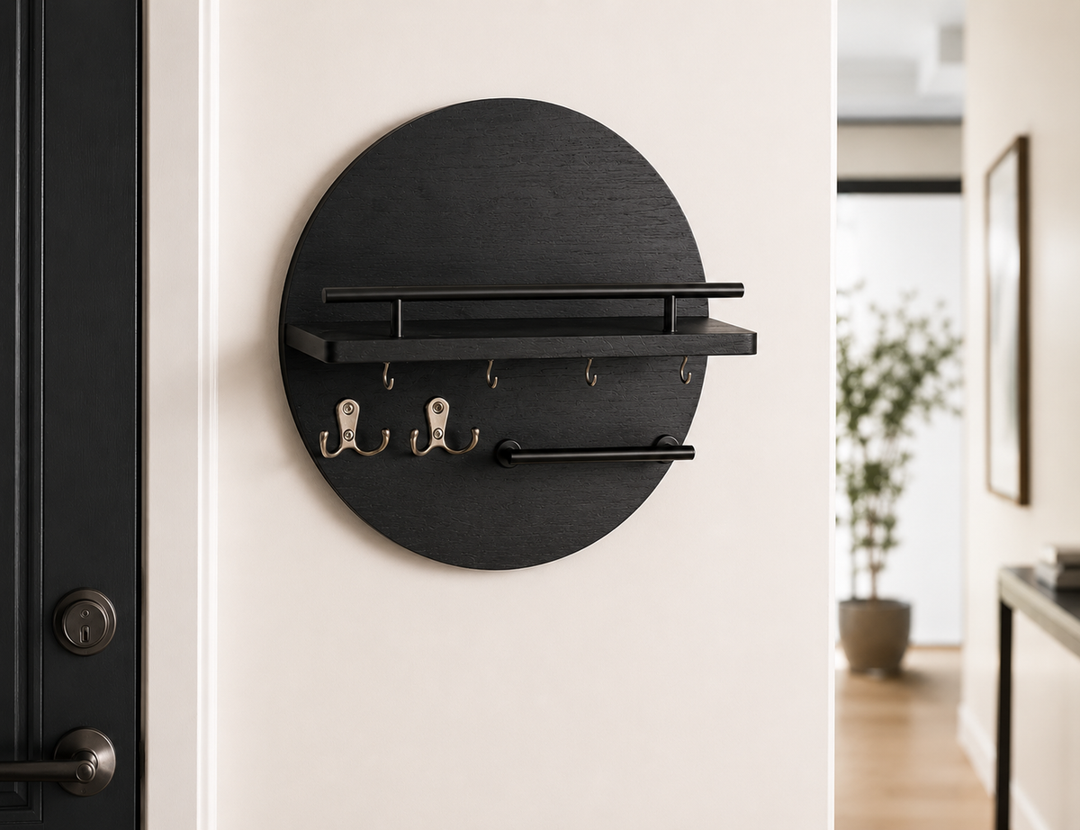 Key Holder for Wall with Shelf Wood Mail Organizer and Rack with Shelf Circular Design Key Hanger with Shelf Entryway Decor